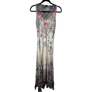 Komarov Crinkled Mesh Floral Maxi Dress Lace Ivory  S Mother of the Bride